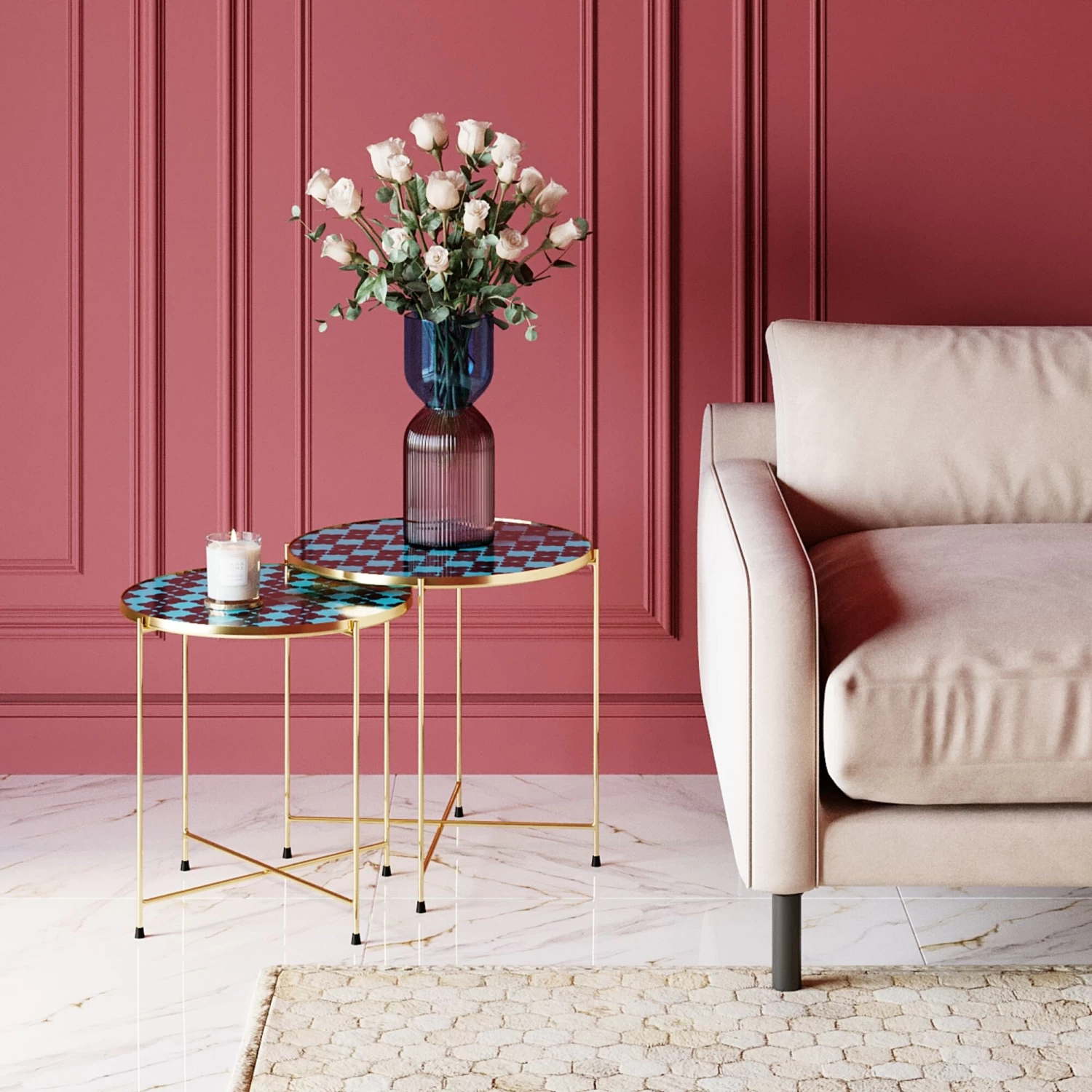 Beistelltisch Priya Blau (2/Set) 3 Beistelltisch Priya Blau (2/Set)