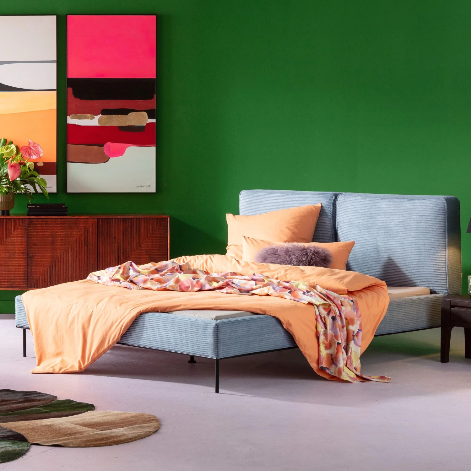 Bett East Side Cord Blau 160x200cm 3 Bett East Side Cord Blau 160x200cm