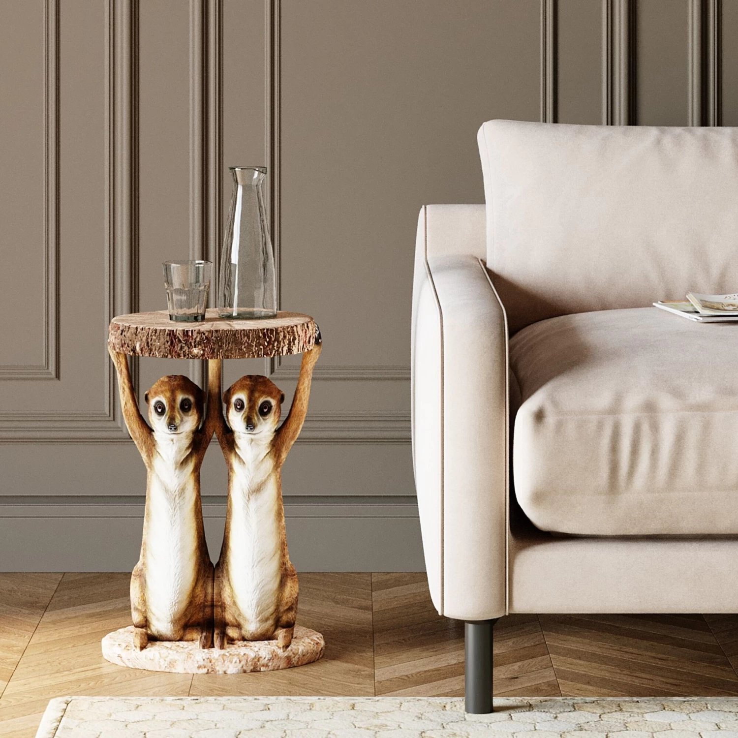 Beistelltisch Animal Meerkat Sisters Ø33cm 3 Beistelltisch Animal Meerkat Sisters Ø33cm