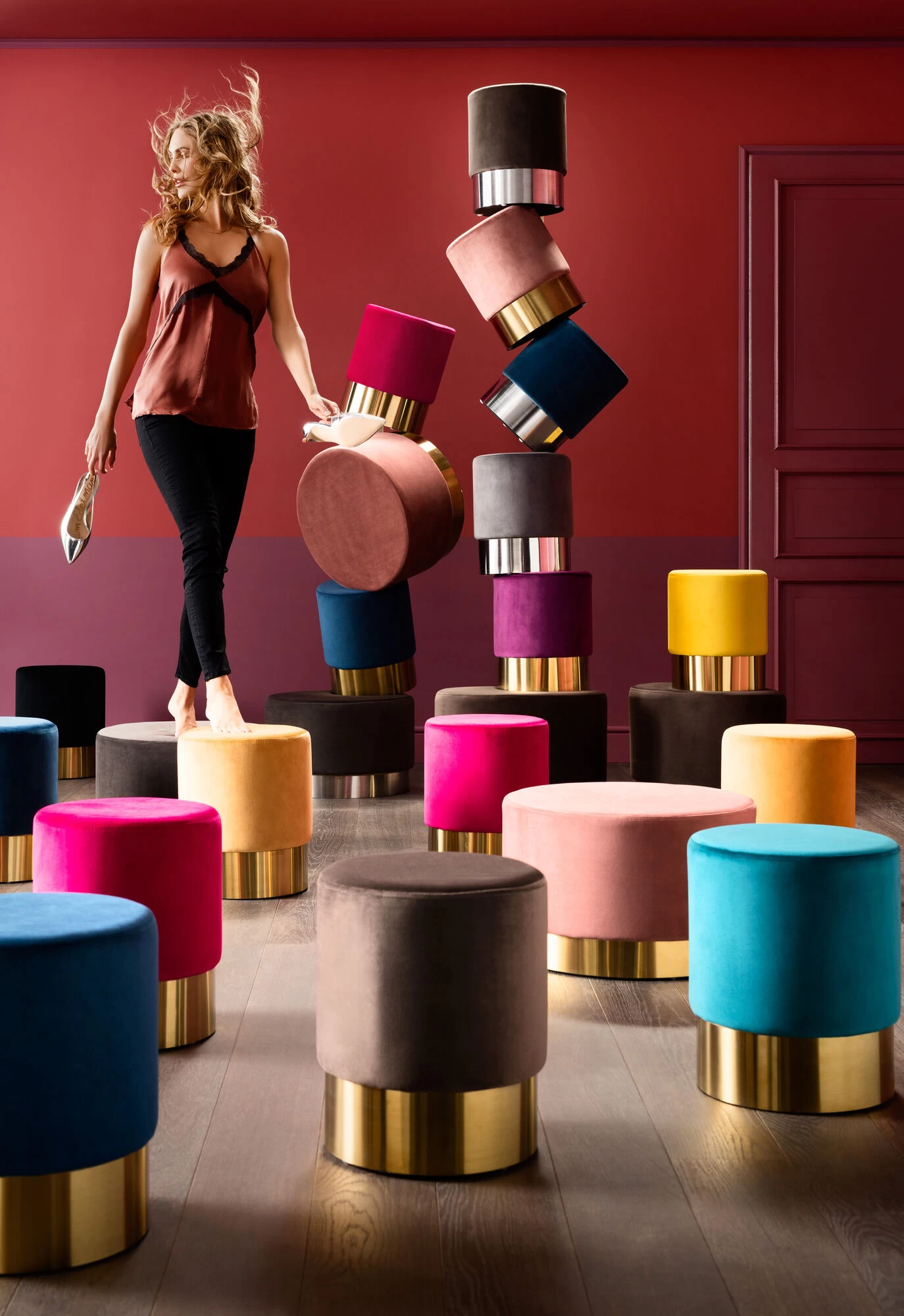 Hocker Cherry Dunkelgrün Brass Ø35cm 5 Hocker Cherry Dunkelgrün Brass Ø35cm – Bild 4