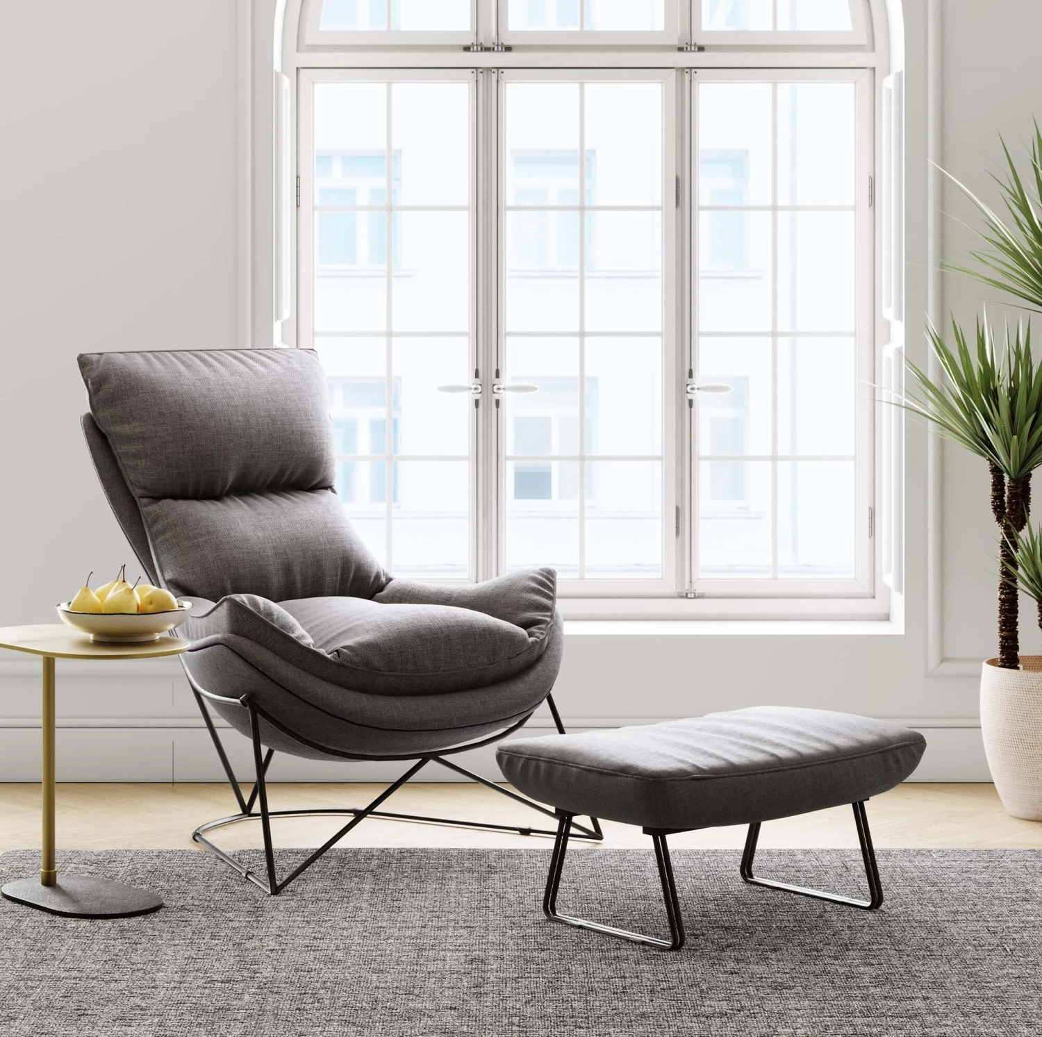 Sessel Mit Hocker Snuggle Grau (2/tlg)