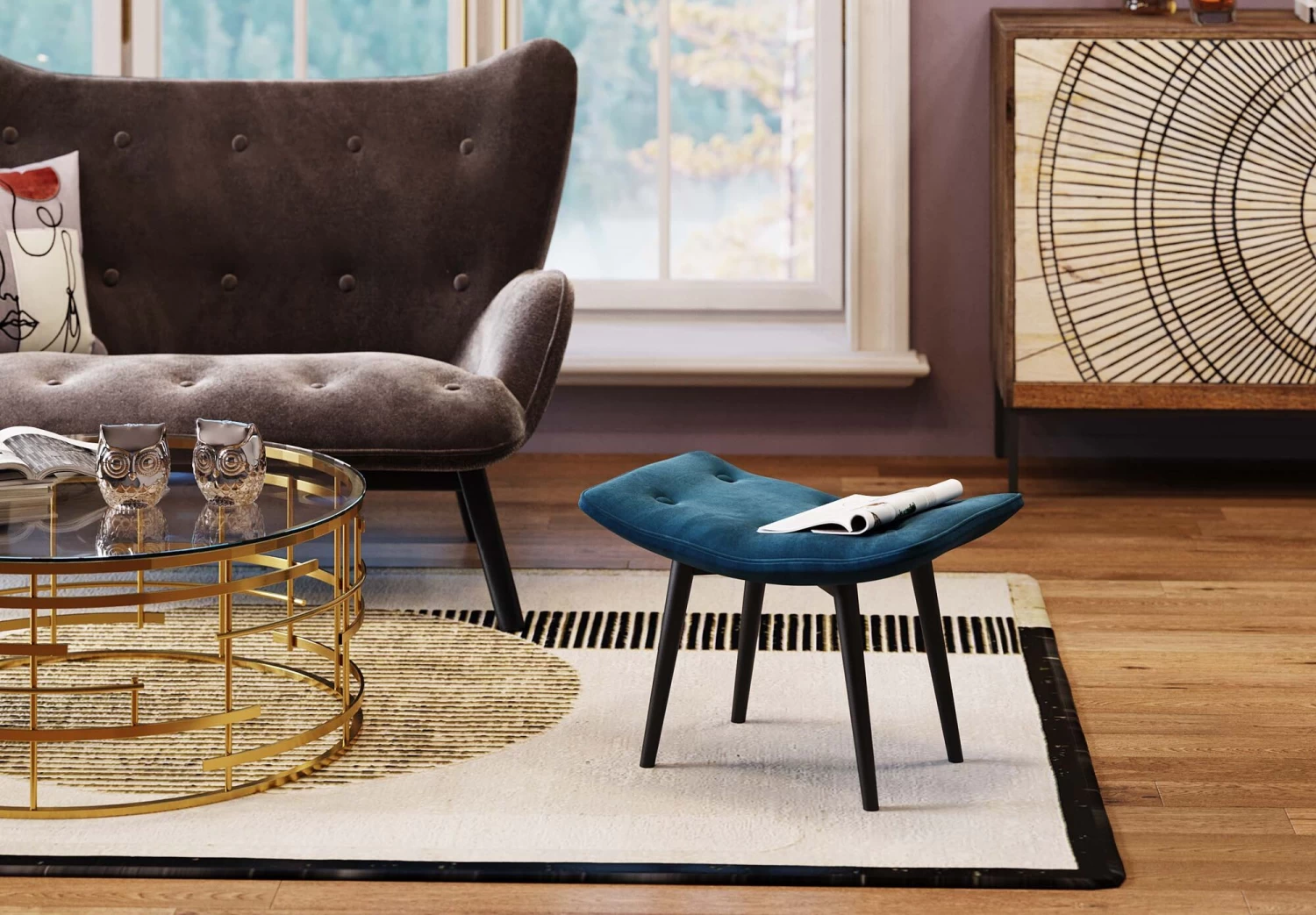 Hocker Black Vicky Velvet Petrol 59x37cm 5 Hocker Black Vicky Velvet Petrol 59x37cm – Bild 3