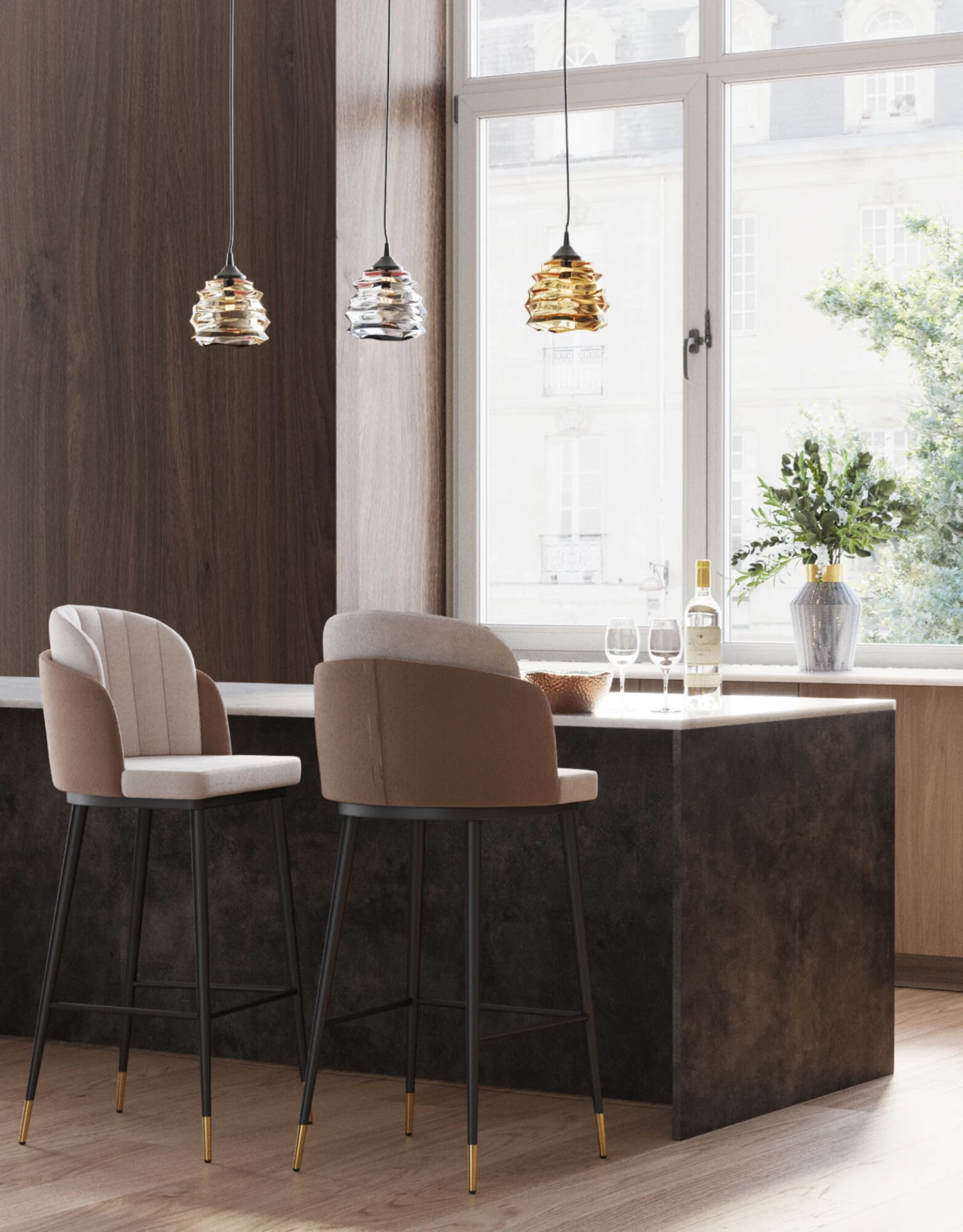 Barstuhl Hojas Beige 3 Barstuhl Hojas Beige